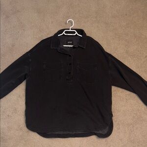 aerie Black Long-Sleeve Pullover Shirt with Chest Pockets